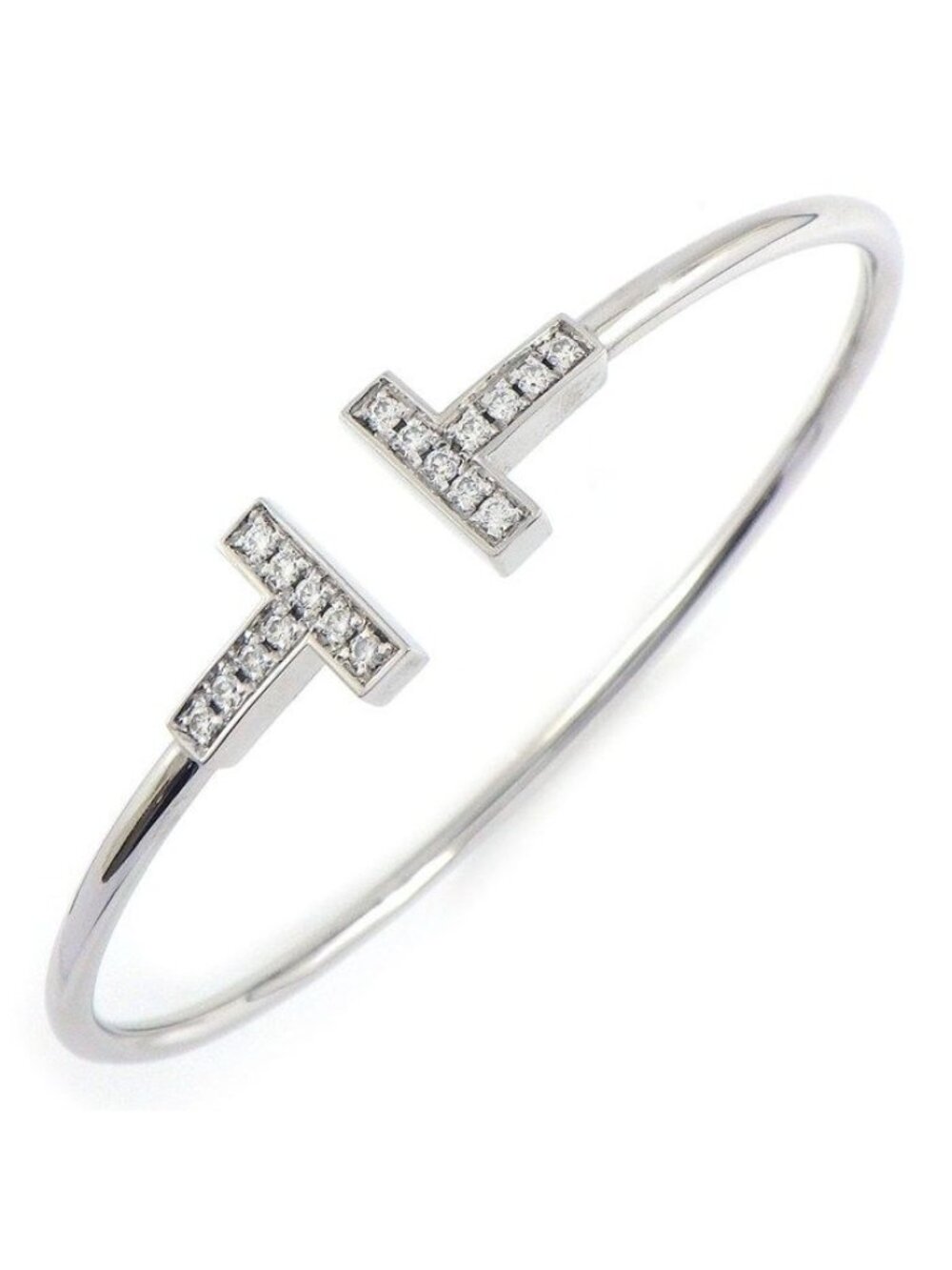 Tiffany & Co Bangle T Wire Diamond Total 18k White Gold Bracelet
